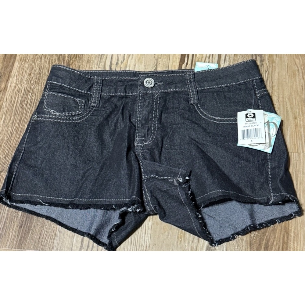 South Pole Women's Blue Denim Stretch Micro Short Shorts Rinse Black Size 5 NWT